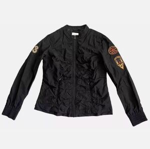 Women's Harley Davidson Epic Jacket Shirred Front Black LARGE Nylon Bomber Light